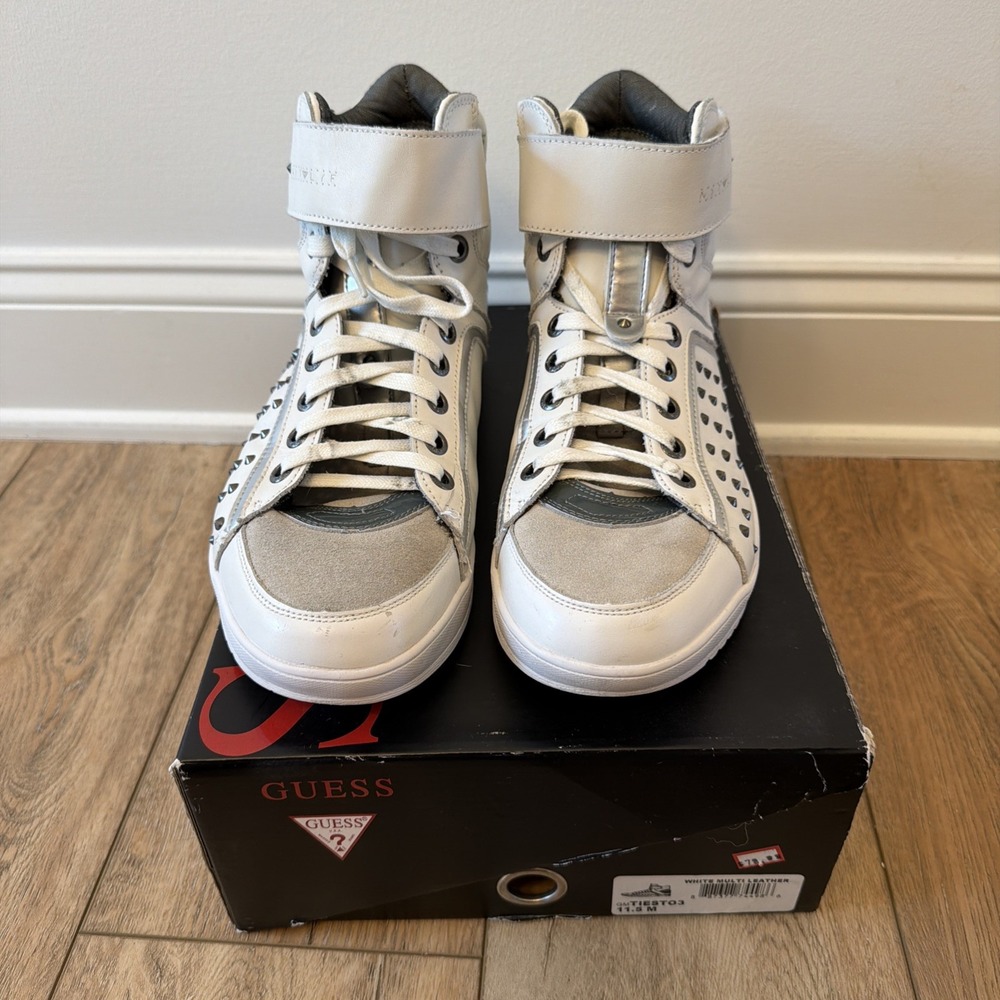 GUESS Tiesto High-Top Sneaker Women 11.5 Silver Excellent Studded GMTIESTO3